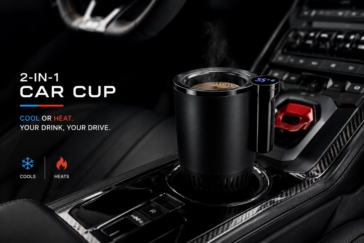 2-in-1 Car Cup Cooler & Warmer – with temperature Display